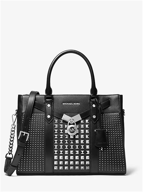 Nouveau Hamilton Large Studded Pebbled Leather Satchel .